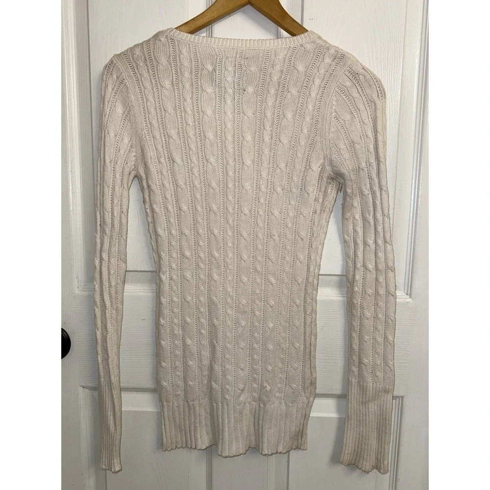 American Eagle Outfitters Women's M Cable Knit V-Neck Sweater Cream Y2K Vintage